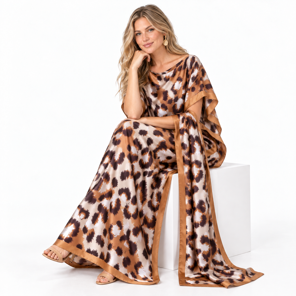 Leopard Print Silk Satin Luxury Kaftan-2