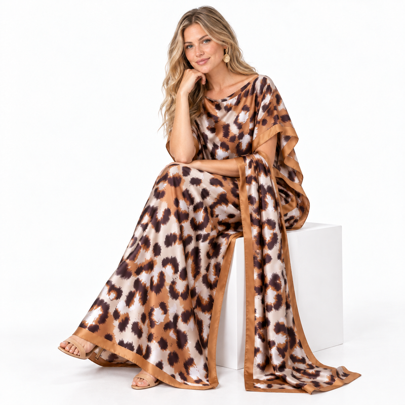 Leopard Print Silk Satin Luxury Kaftan-2