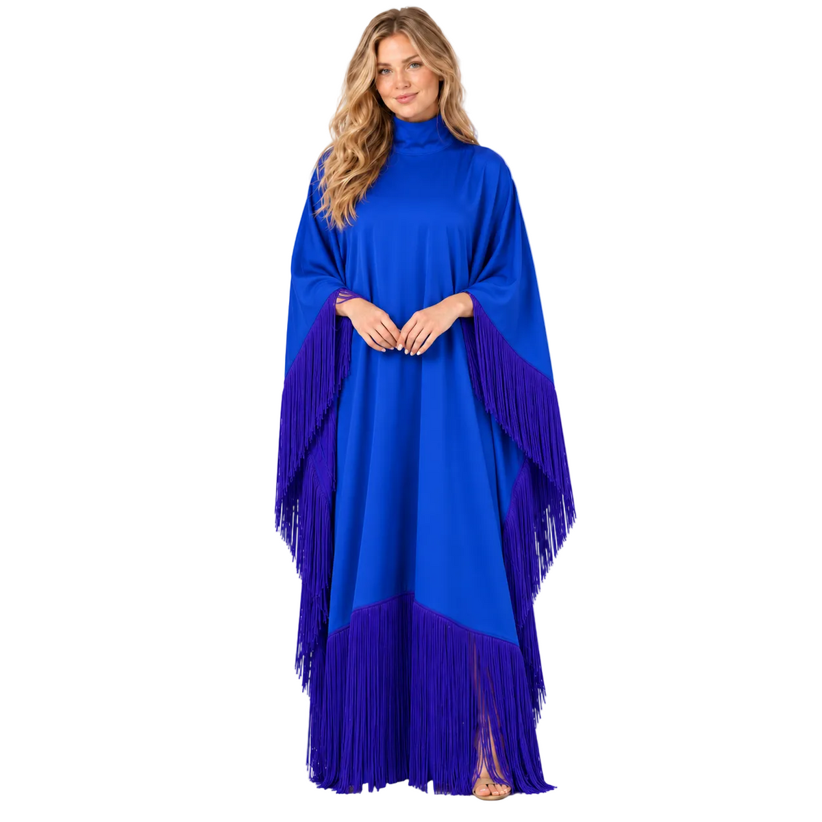 Royal Blue Elegant Fringe Detail Kaftan-1