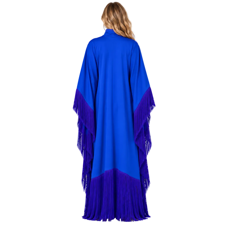 Royal Blue Elegant Fringe Detail Kaftan-4
