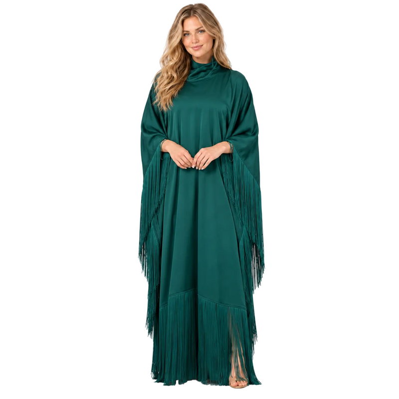 Elegant Emerald Green Silk Satin Kaftan-1