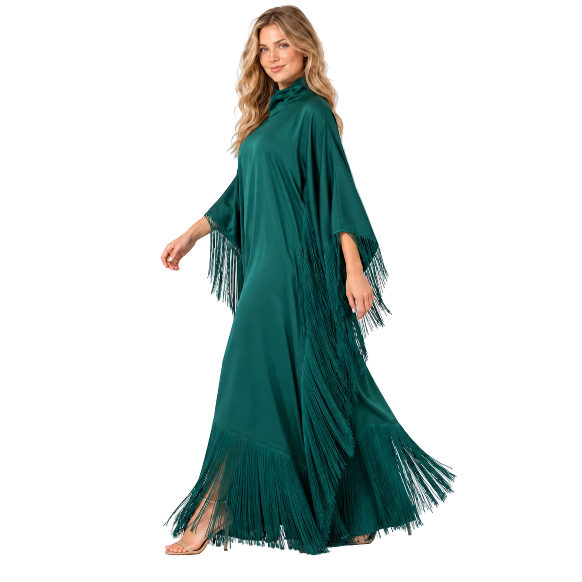 Elegant Emerald Green Silk Satin Kaftan-3