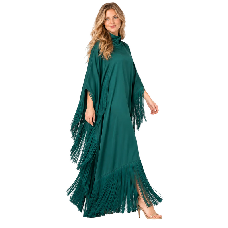 Elegant Emerald Green Silk Satin Kaftan-2