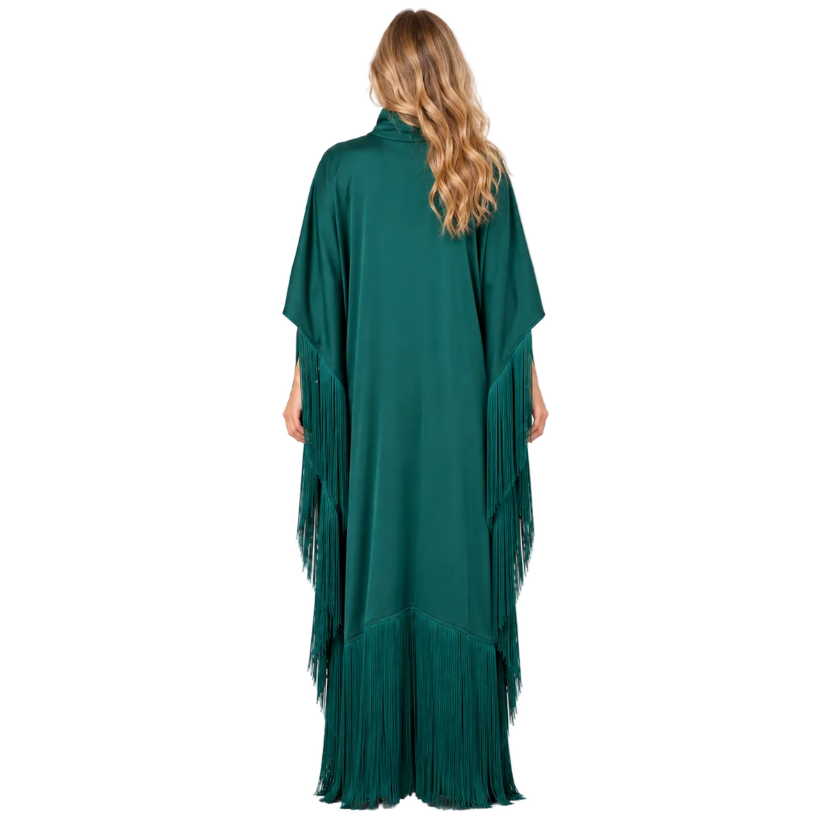 Elegant Emerald Green Silk Satin Kaftan-4