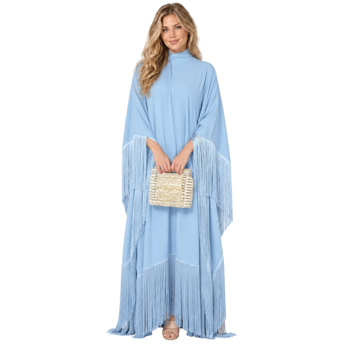 Elegant Sky Blue Silk Satin Kaftan-1