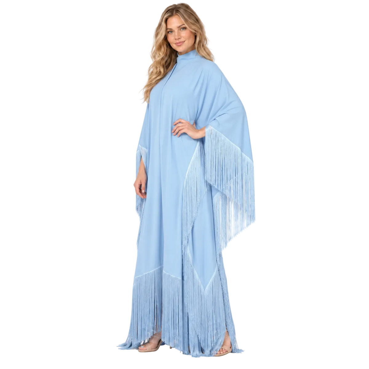 Elegant Sky Blue Silk Satin Kaftan-3