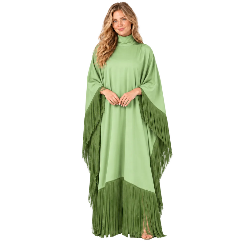 Light Green Elegant Fringe Detail Kaftan-1
