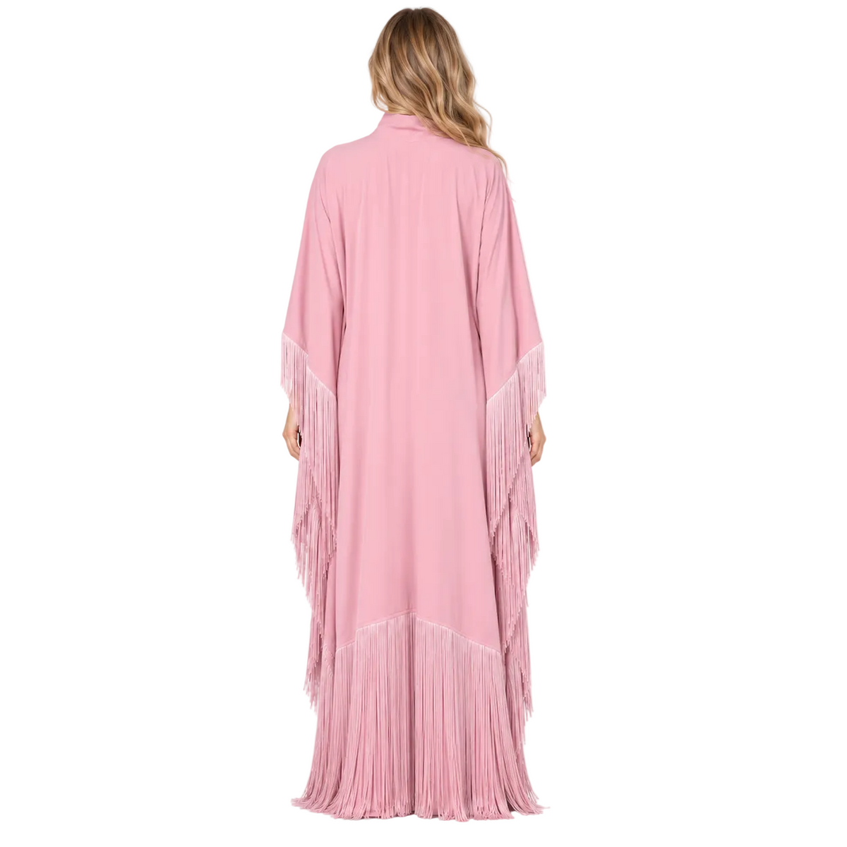 Elegant Blush Pink Fringe Detail Kaftan-4