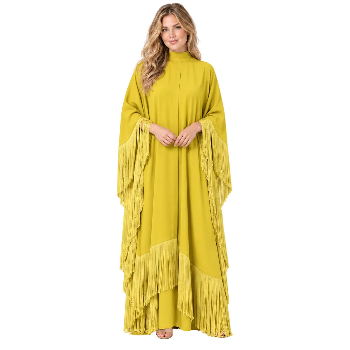 Elegant Mustard Yellow Silk Satin Kaftan-1