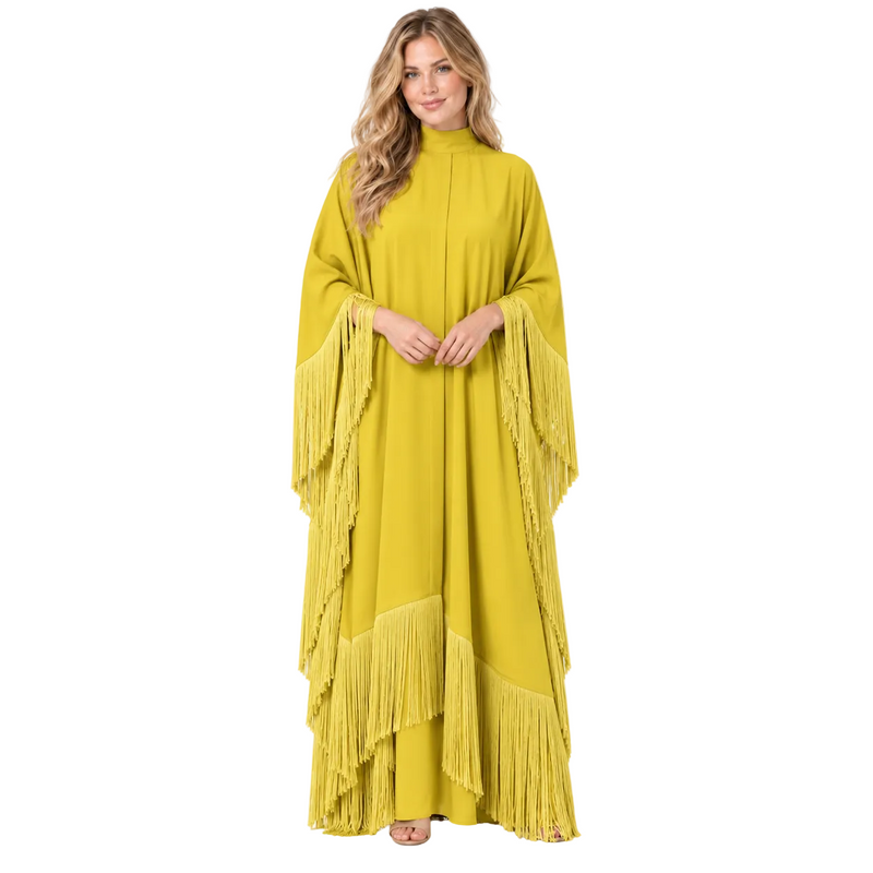 Elegant Mustard Yellow Silk Satin Kaftan-1