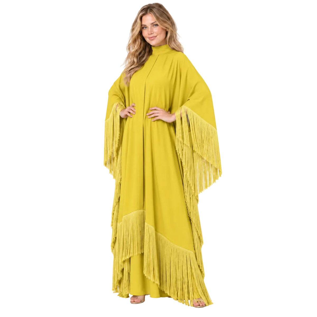 Elegant Mustard Yellow Silk Satin Kaftan-2