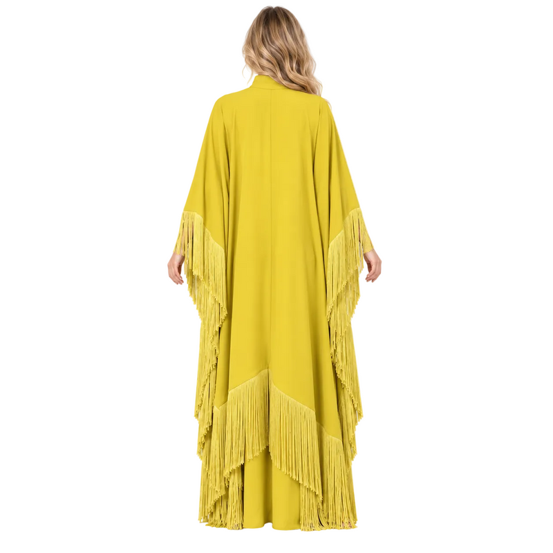 Elegant Mustard Yellow Silk Satin Kaftan-4