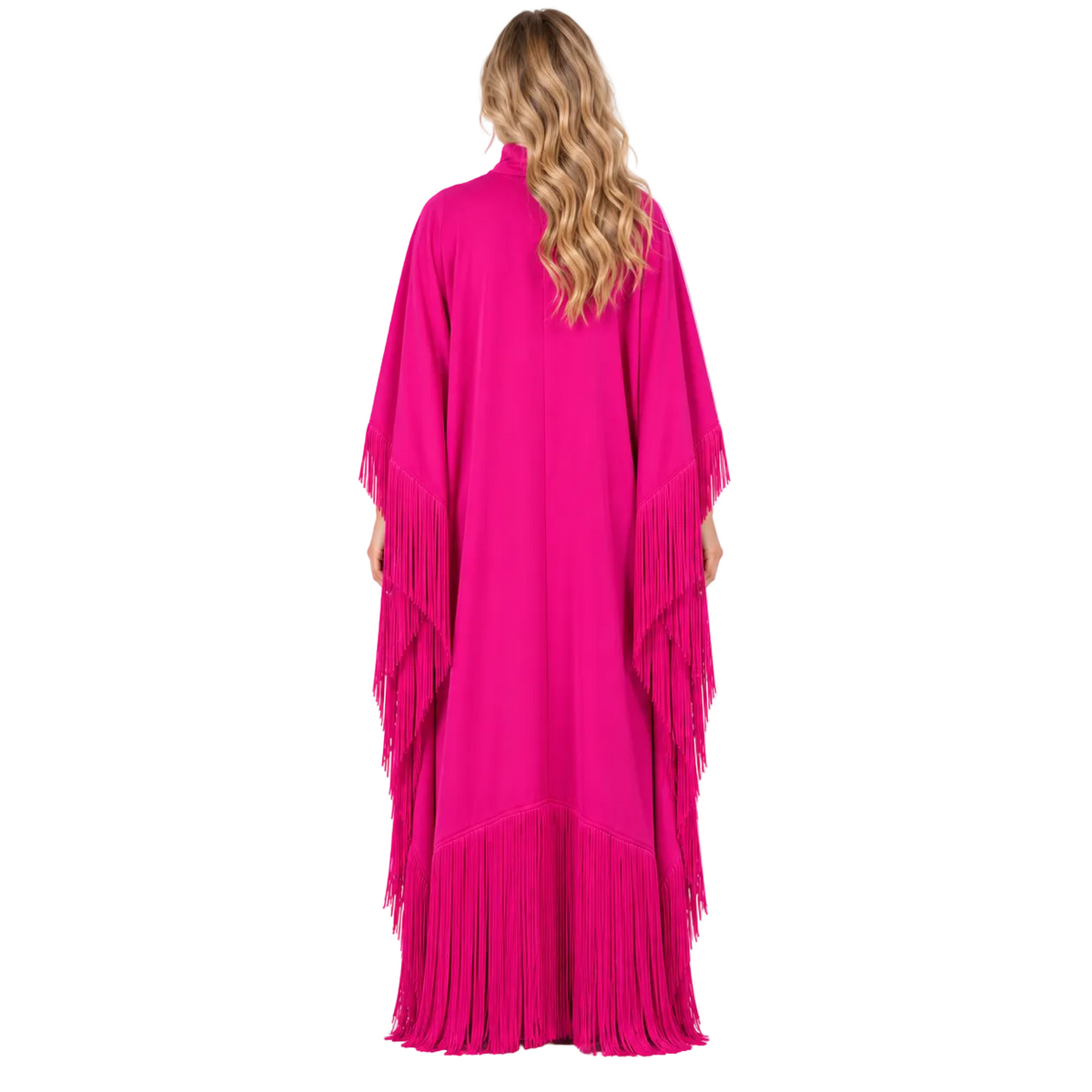 Elegant Rose Pink Fringe Detail Kaftan-4