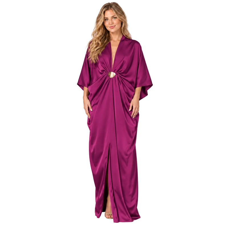 Elegant Purple Silk Satin Gold  Kaftan-1