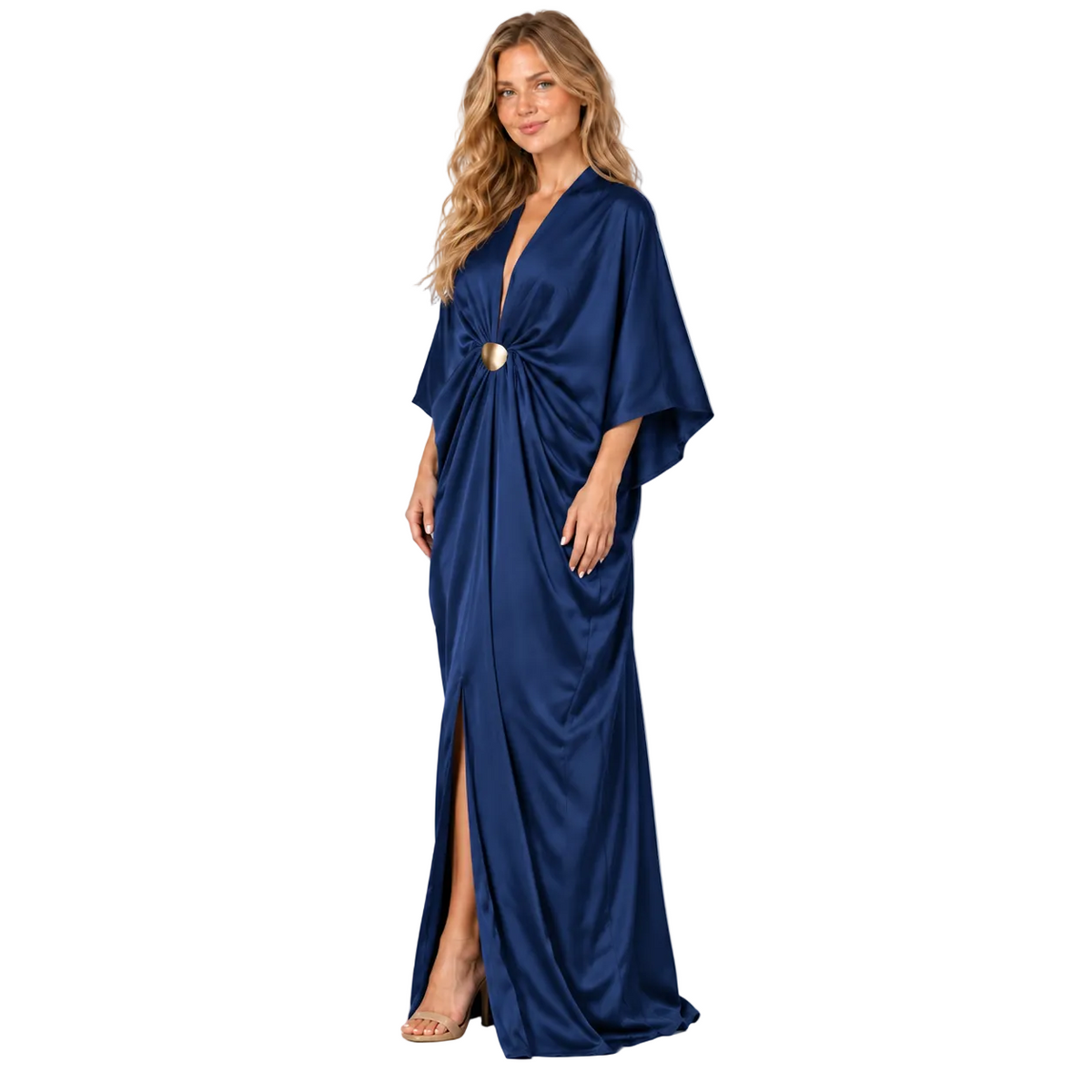 Elegant Dark Blue Silk Satin Kaftan-3