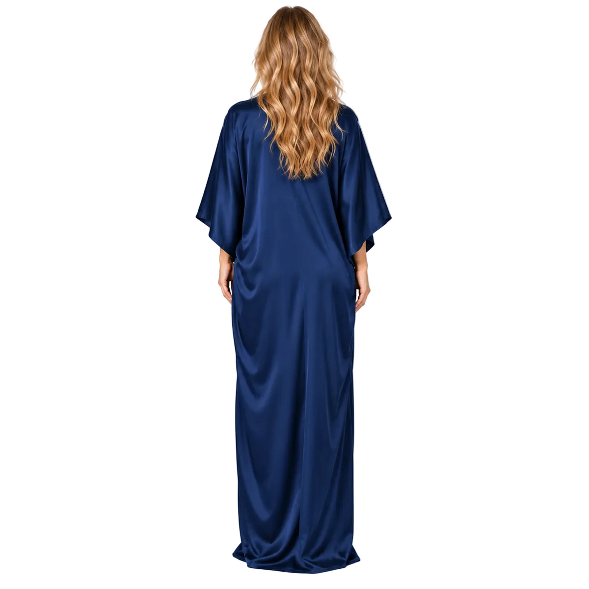 Elegant Dark Blue Silk Satin Kaftan-4