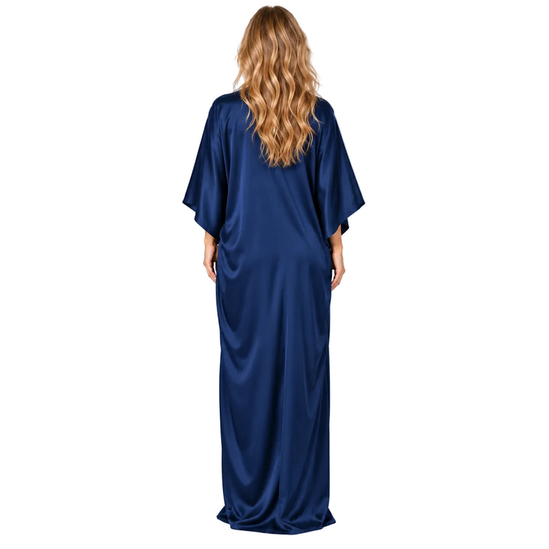 Elegant Dark Blue Silk Satin Kaftan-4