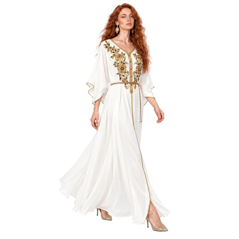 White Gold Embroidered Elegant Lebaran Kaftan-2