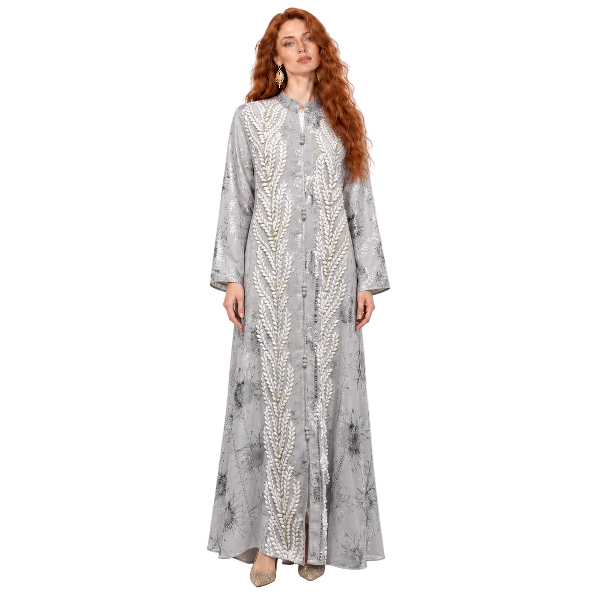 Silver Grey Embroidered Elegant Lebaran Kaftan-1