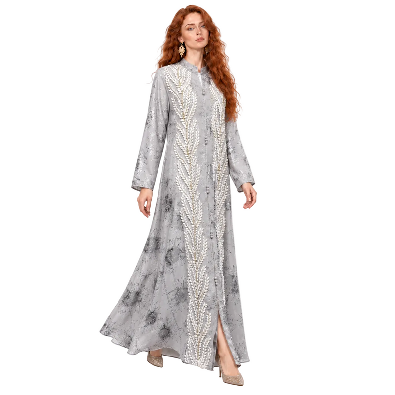 Silver Grey Embroidered Elegant Lebaran Kaftan-2