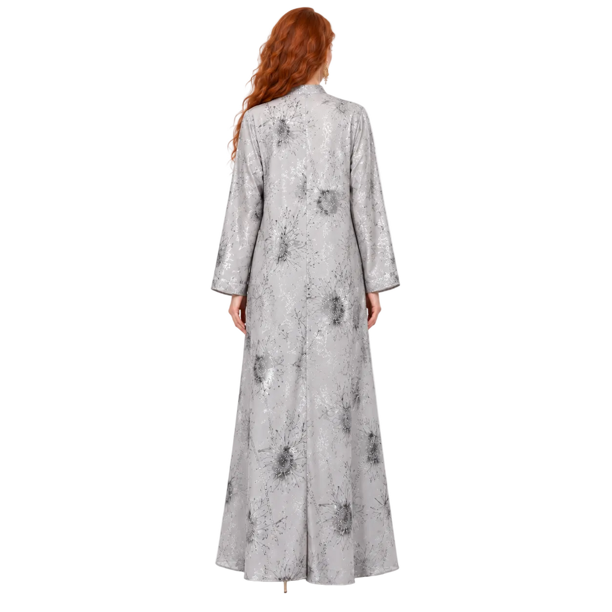 Silver Grey Embroidered Elegant Lebaran Kaftan-4