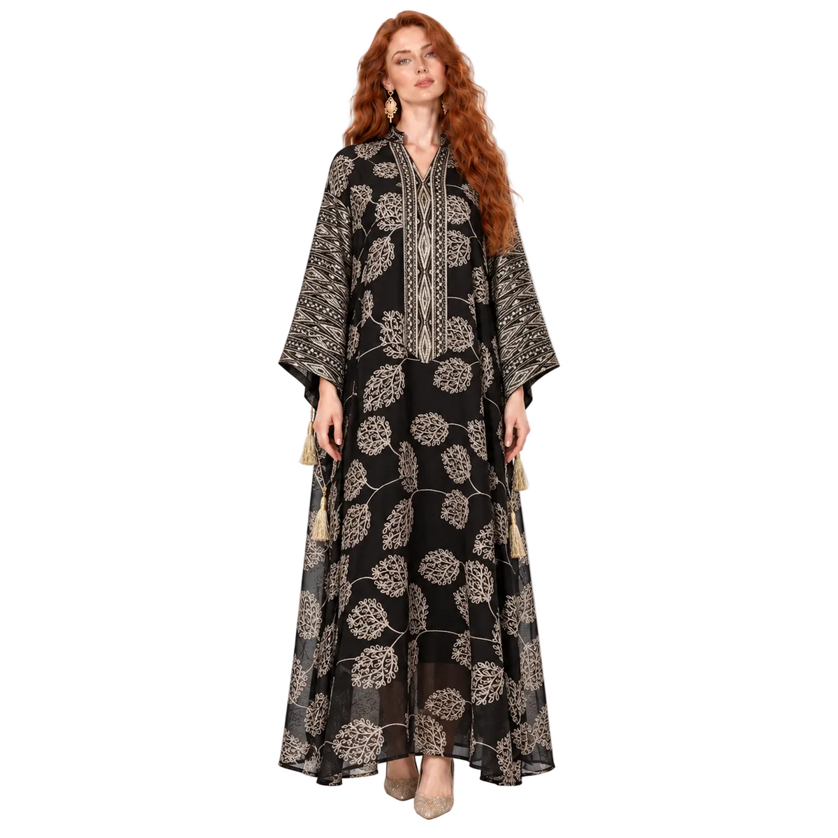 Elegant Black Gold Embroidered Lebaran Kaftan-1