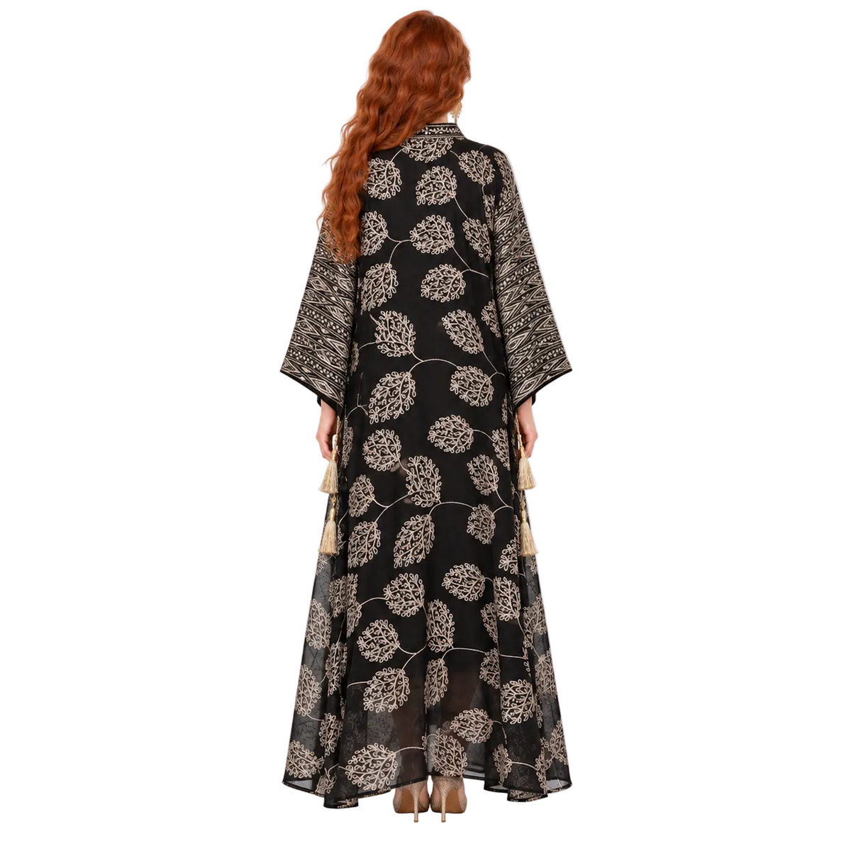 Elegant Black Gold Embroidered Lebaran Kaftan-4