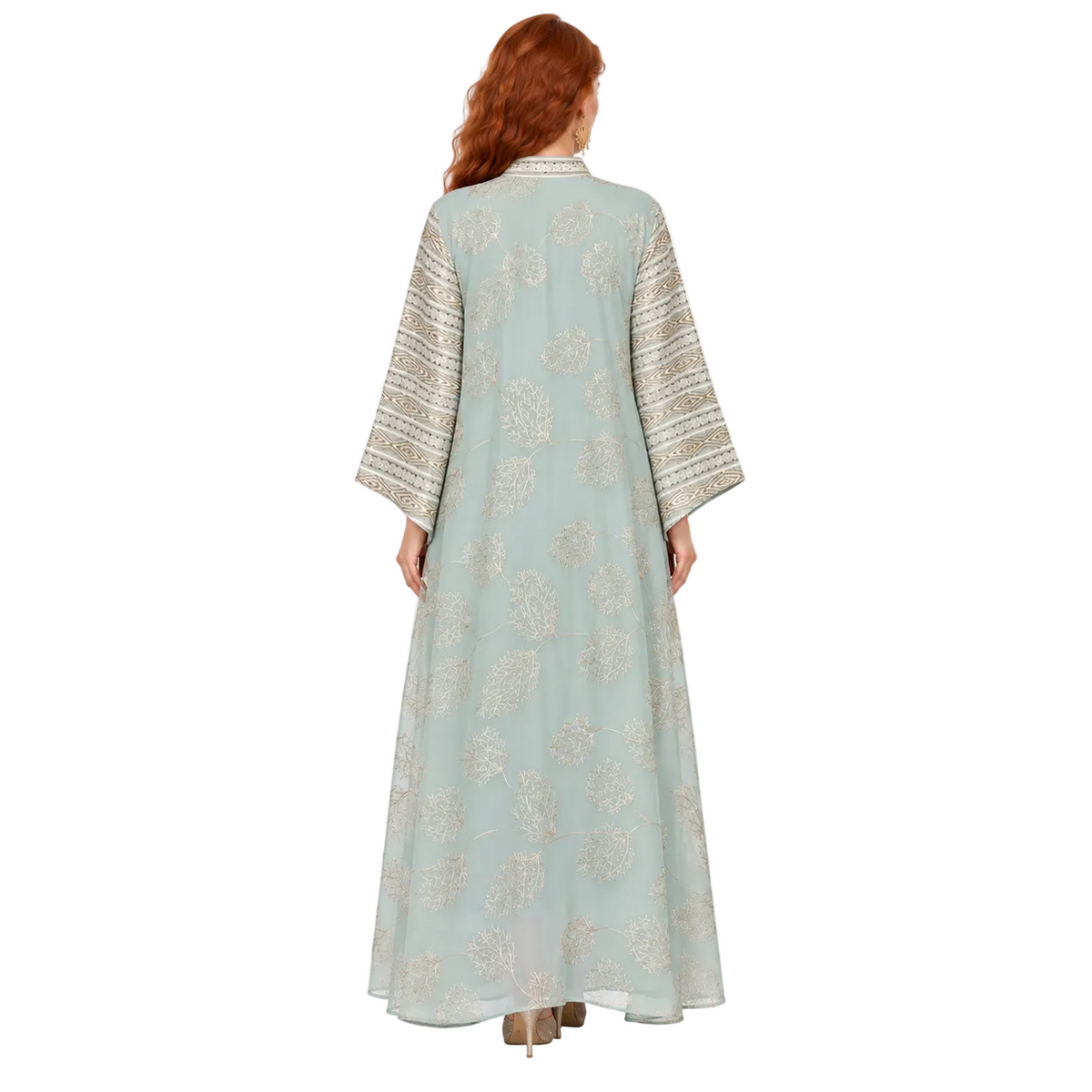 Elegant Green Gold Embroidered Kaftan Lebaran-4