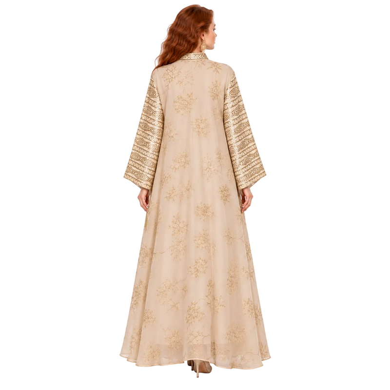 Elegant Apricot Gold Embroidered Lebaran Kaftan-4