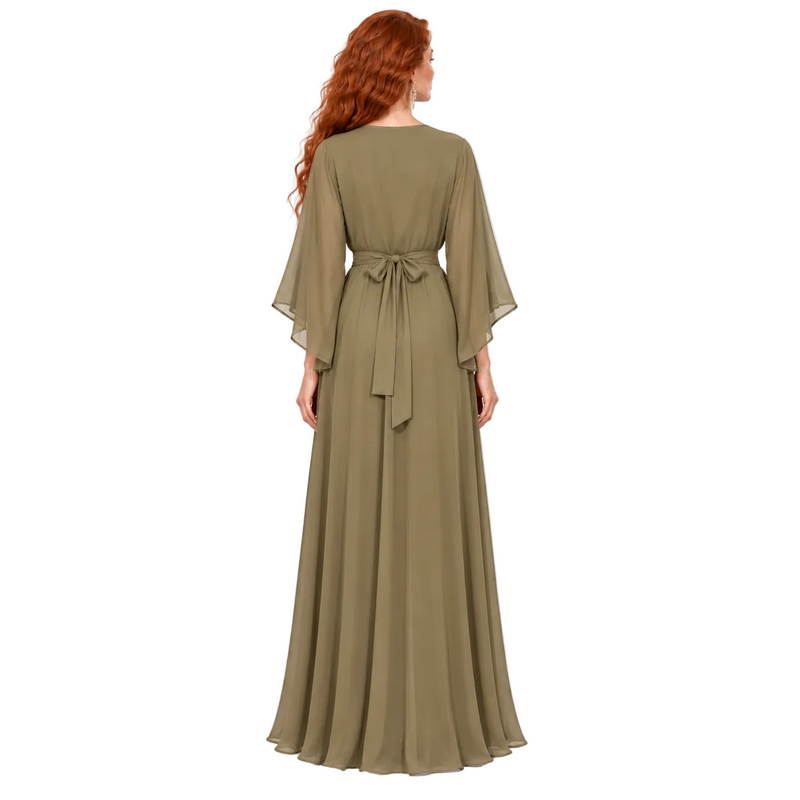 Elegant Khaki Floral Embroidered Kaftan Lebaran-4