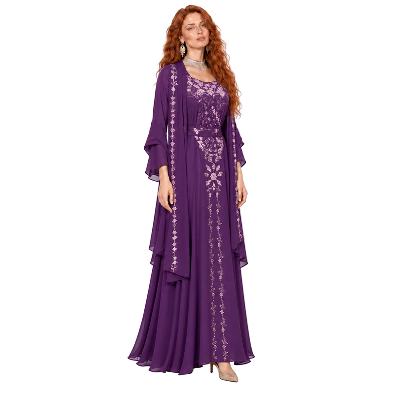 Elegant Purple Floral Embroidered Kaftan Lebaran-2