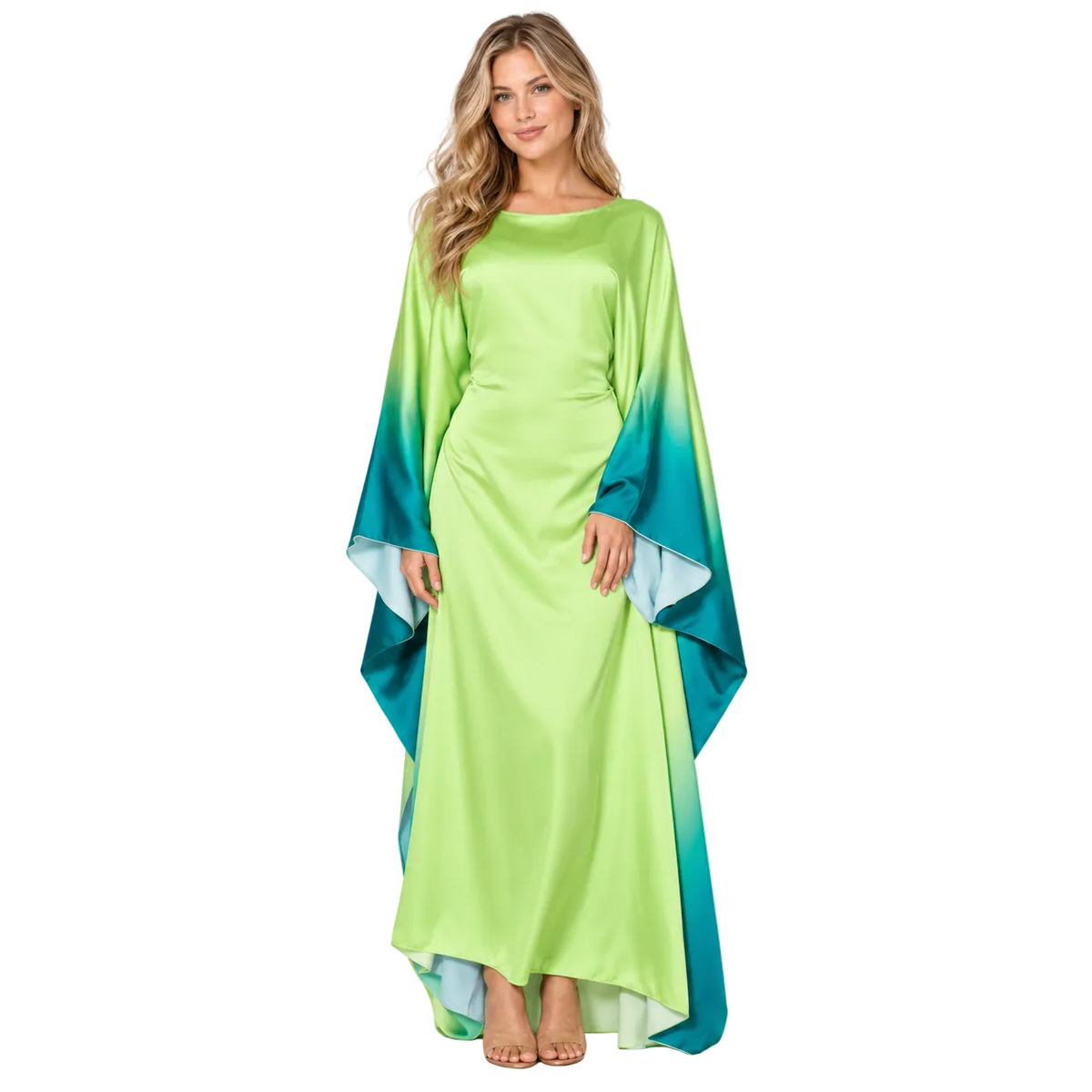 Grass Green Ombre Silk Satin Kaftan-1