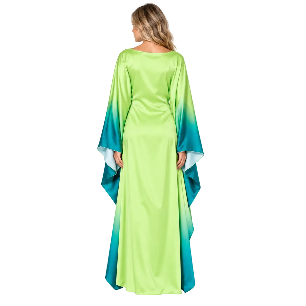 Grass Green Ombre Silk Satin Kaftan-4