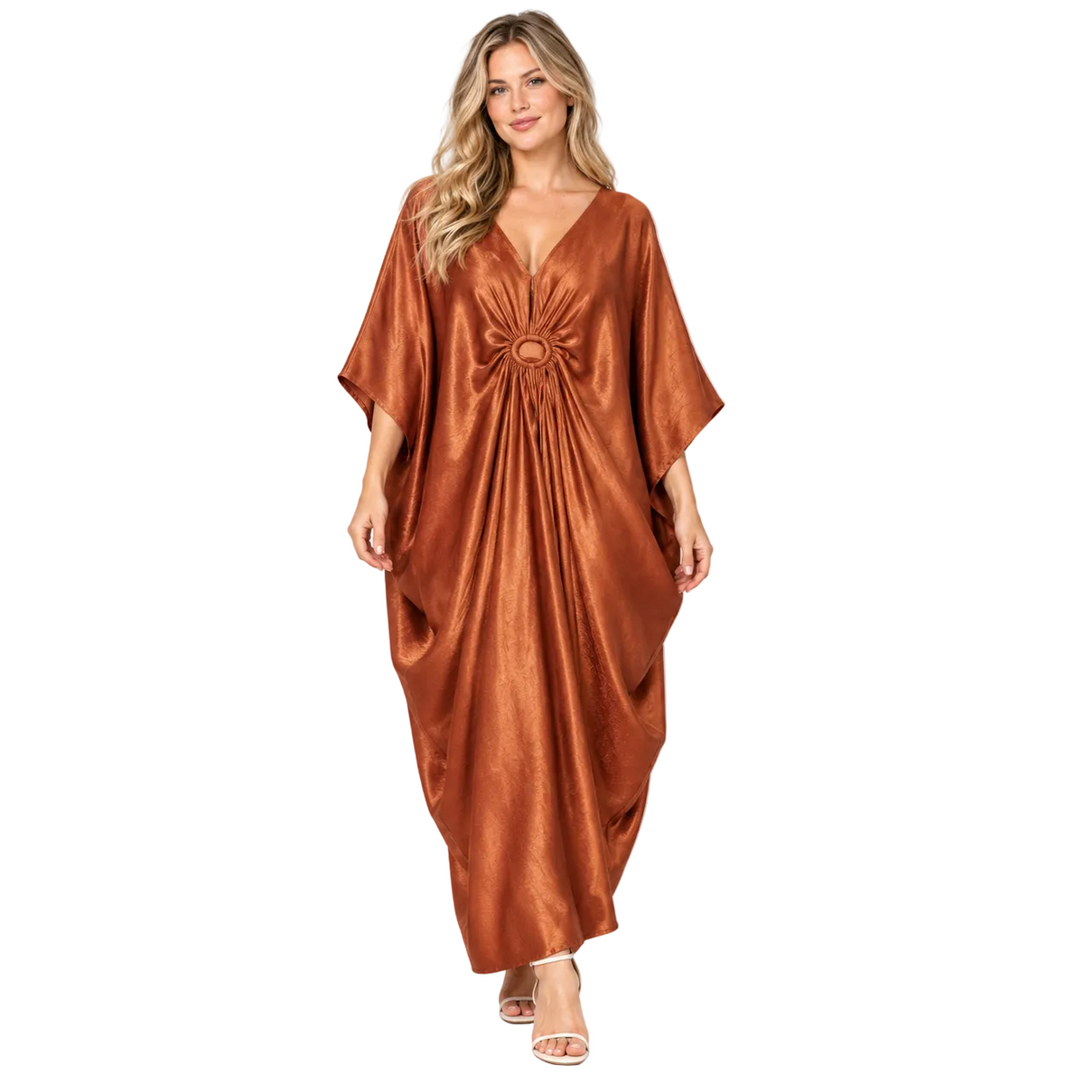 Copper Brown Draped Silk Satin Kaftan-1
