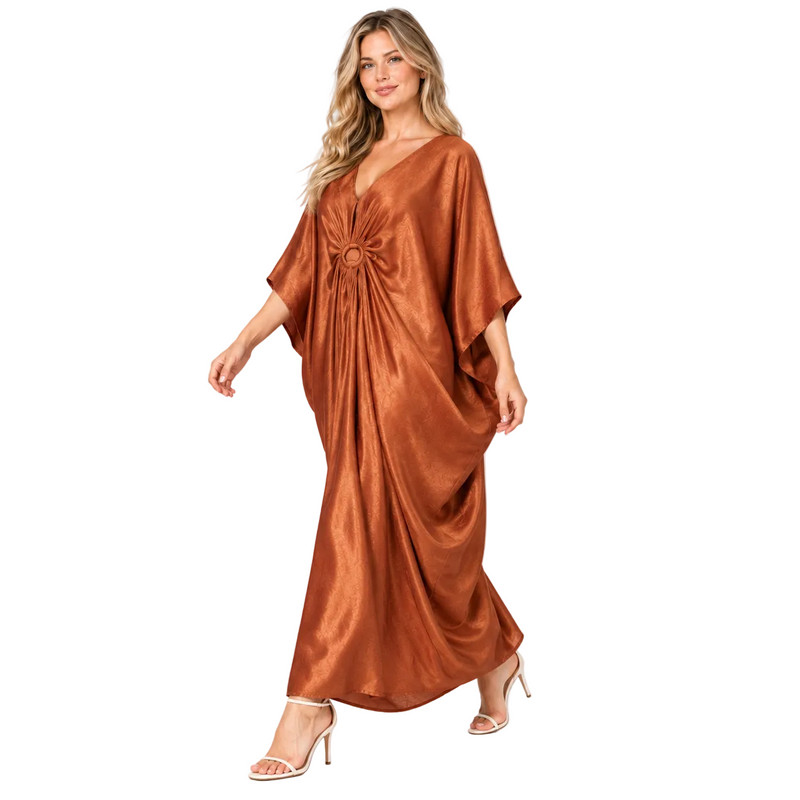 Copper Brown Draped Silk Satin Kaftan-3