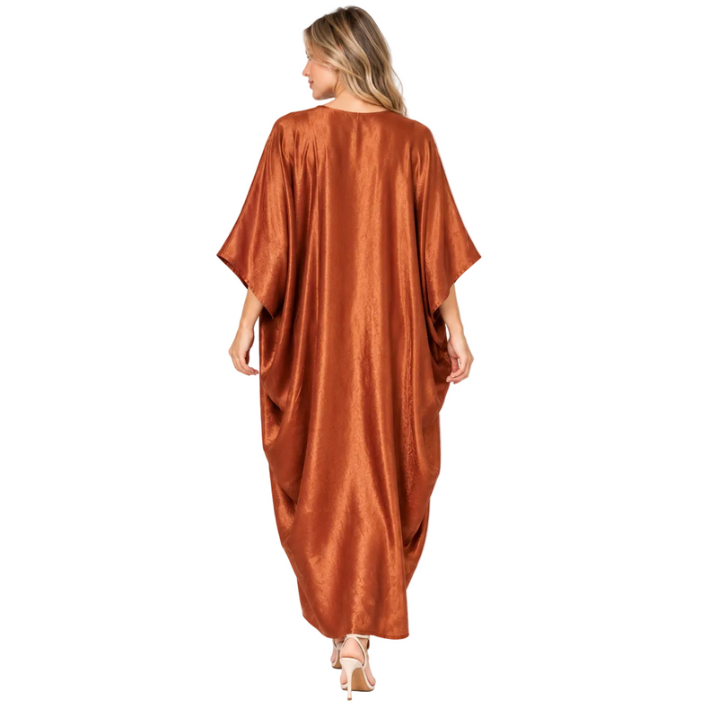 Copper Brown Draped Silk Satin Kaftan-4