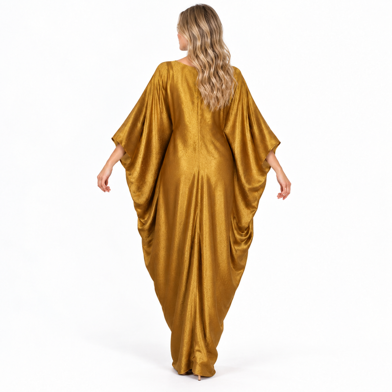 Mustard Gold Draped Silk Satin Kaftan-4