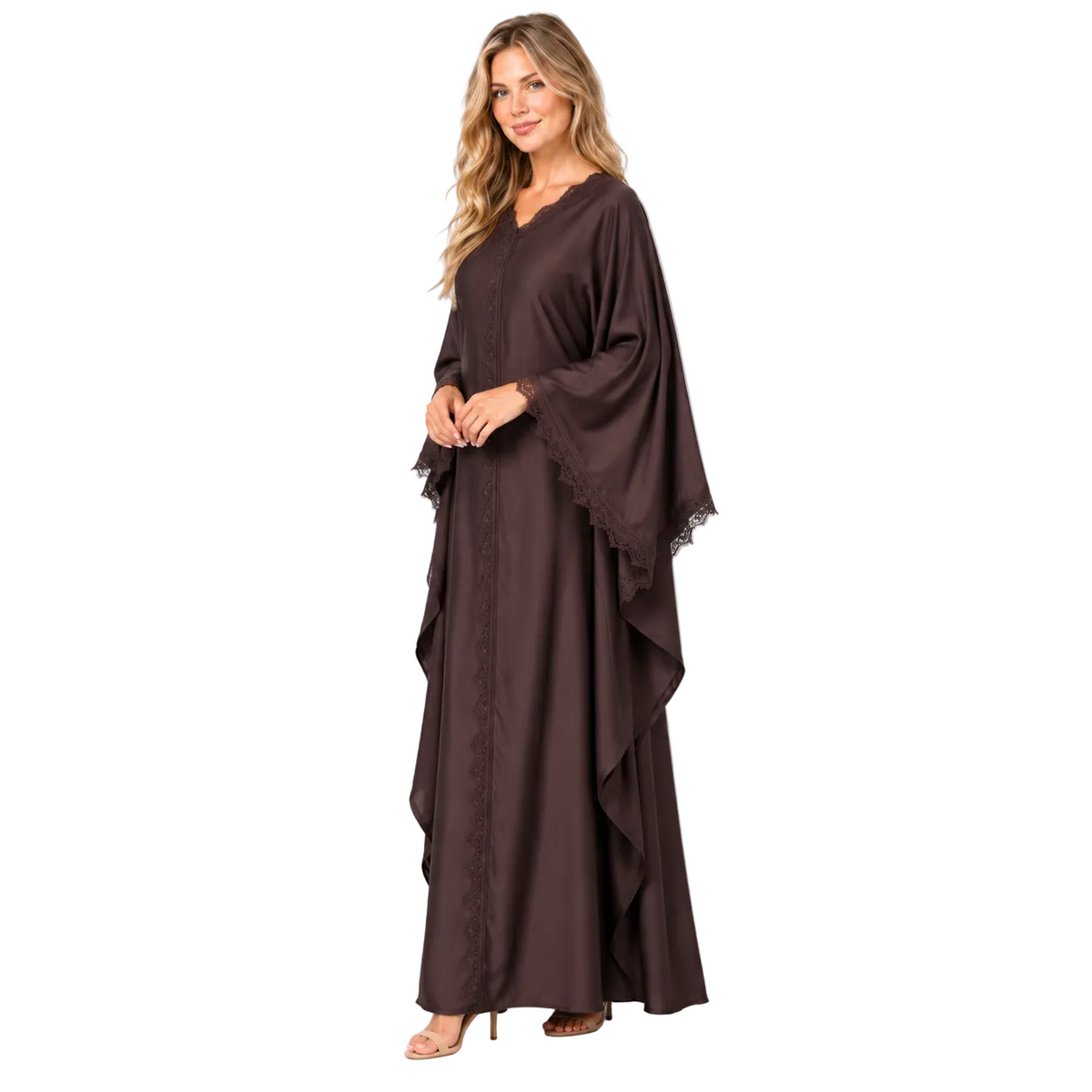 Chocolate Brown Elegant Silk Satin Kaftan-2