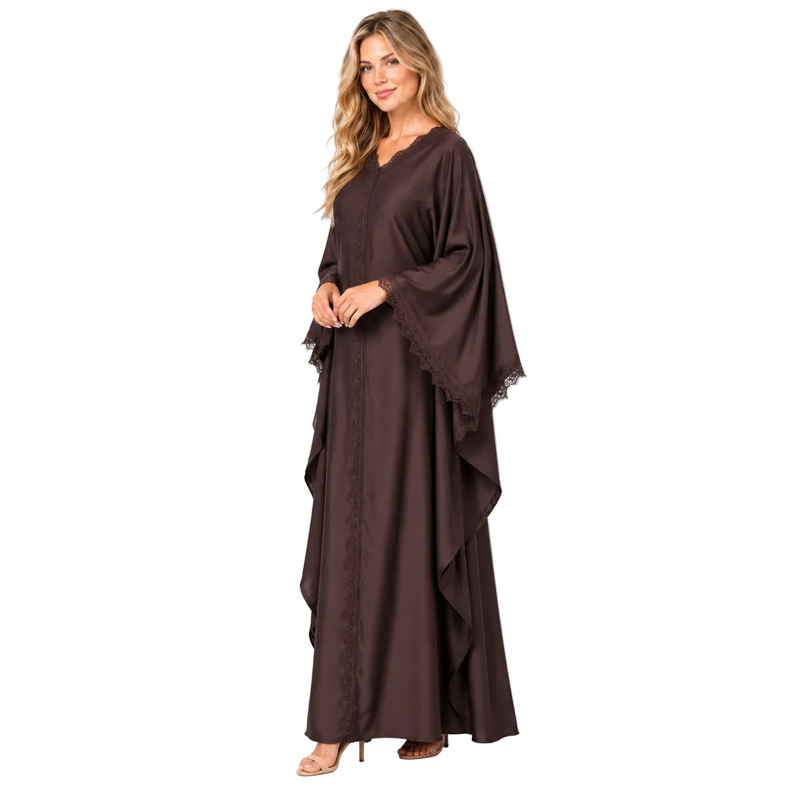 Chocolate Brown Elegant Silk Satin Kaftan-2