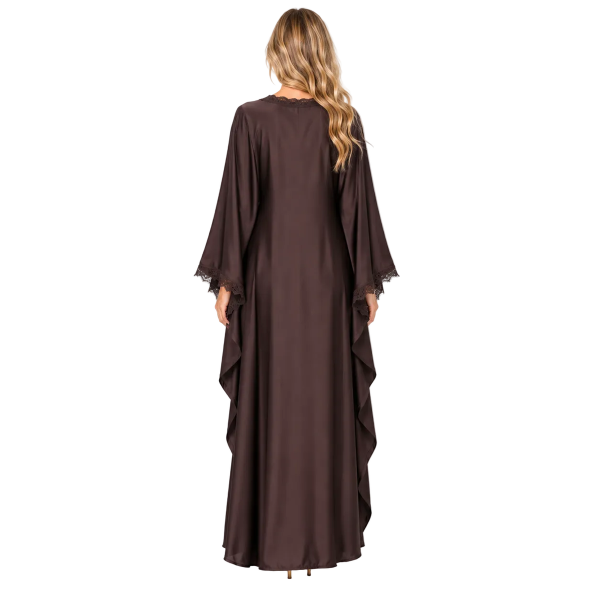 Chocolate Brown Elegant Silk Satin Kaftan-4