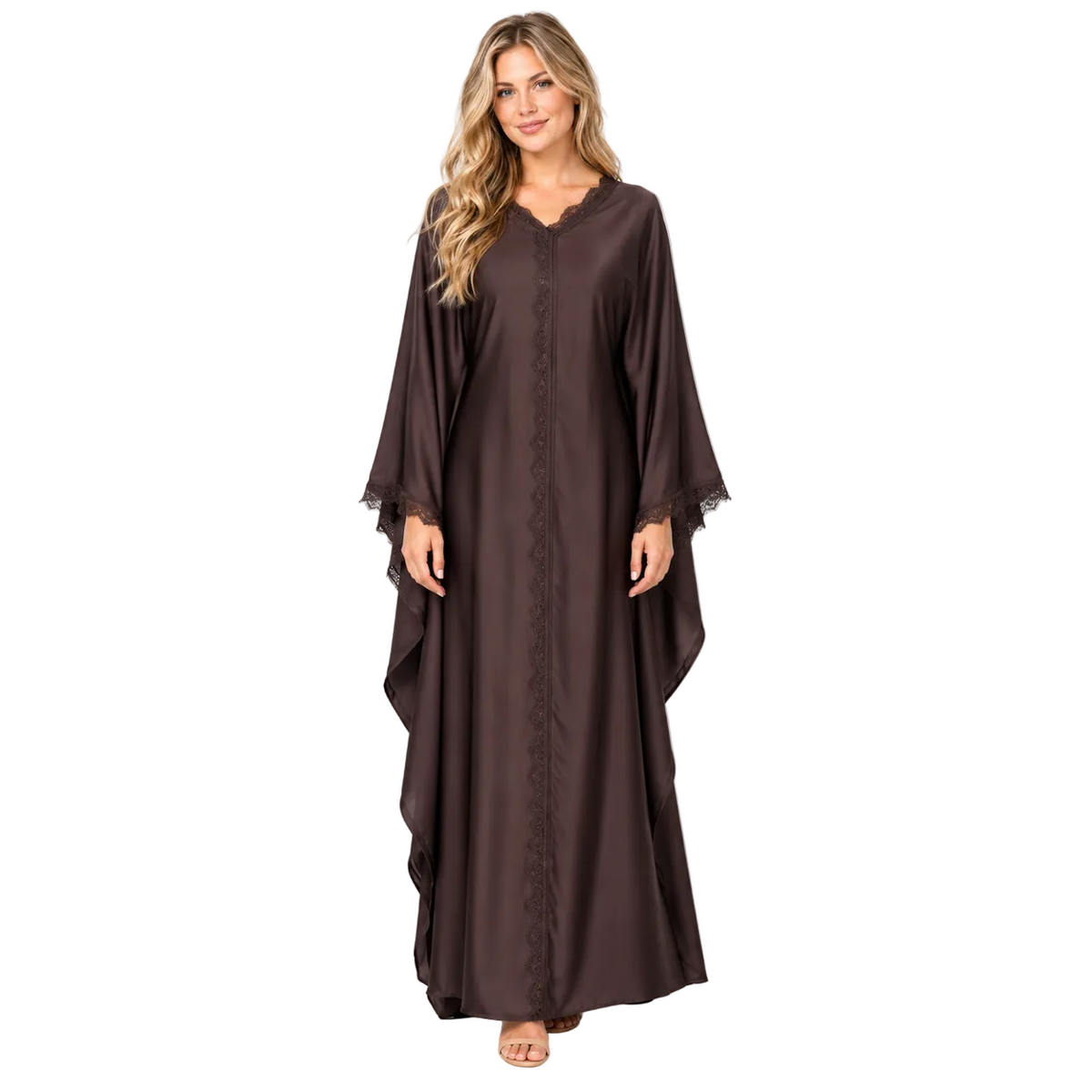 Chocolate Brown Elegant Silk Satin Kaftan-1