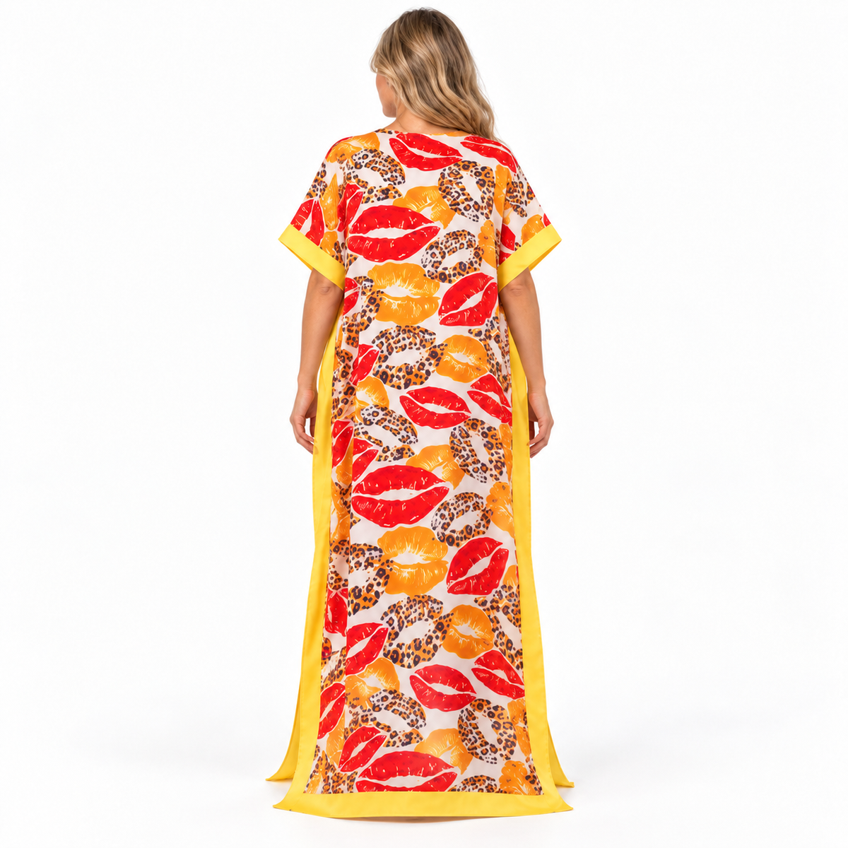 Yellow Leopard Print Silk Satin Kaftan-4