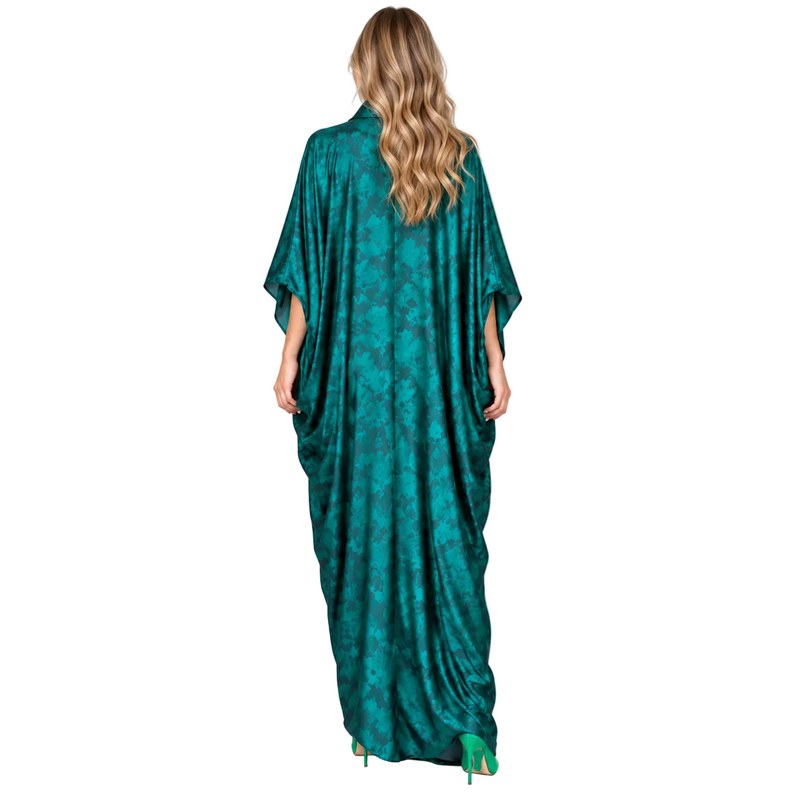 Emerald Green Draped Silk Satin Kaftan-4