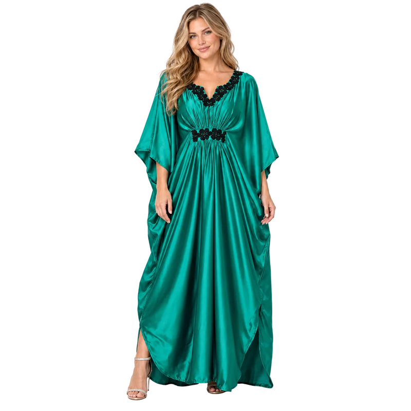 Emerald Green Embellished Silk Satin Kaftan-1