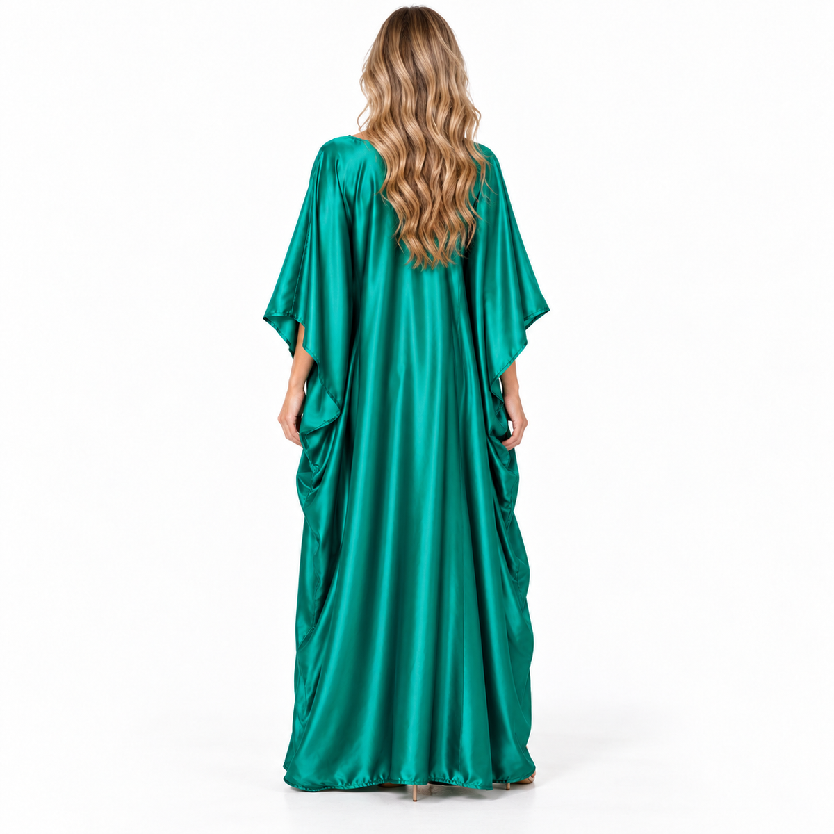 Emerald Green Embellished Silk Satin Kaftan-4