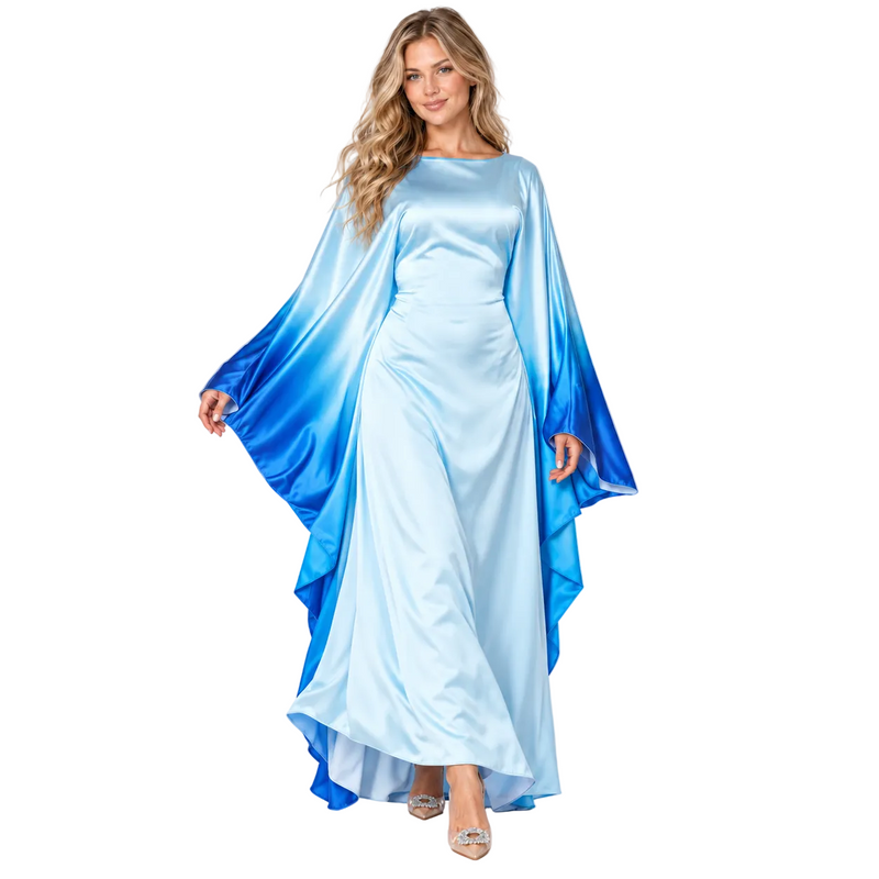 Sky Blue Ombre Silk Satin Kaftan-3