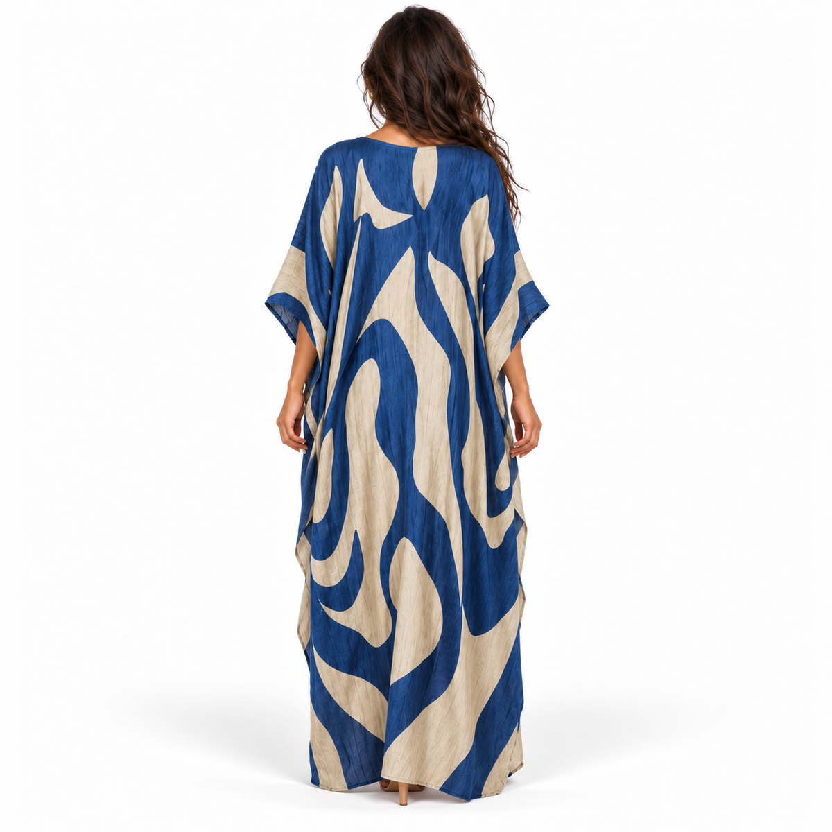 Elegant Blue Abstract Print Linen Kaftan-4