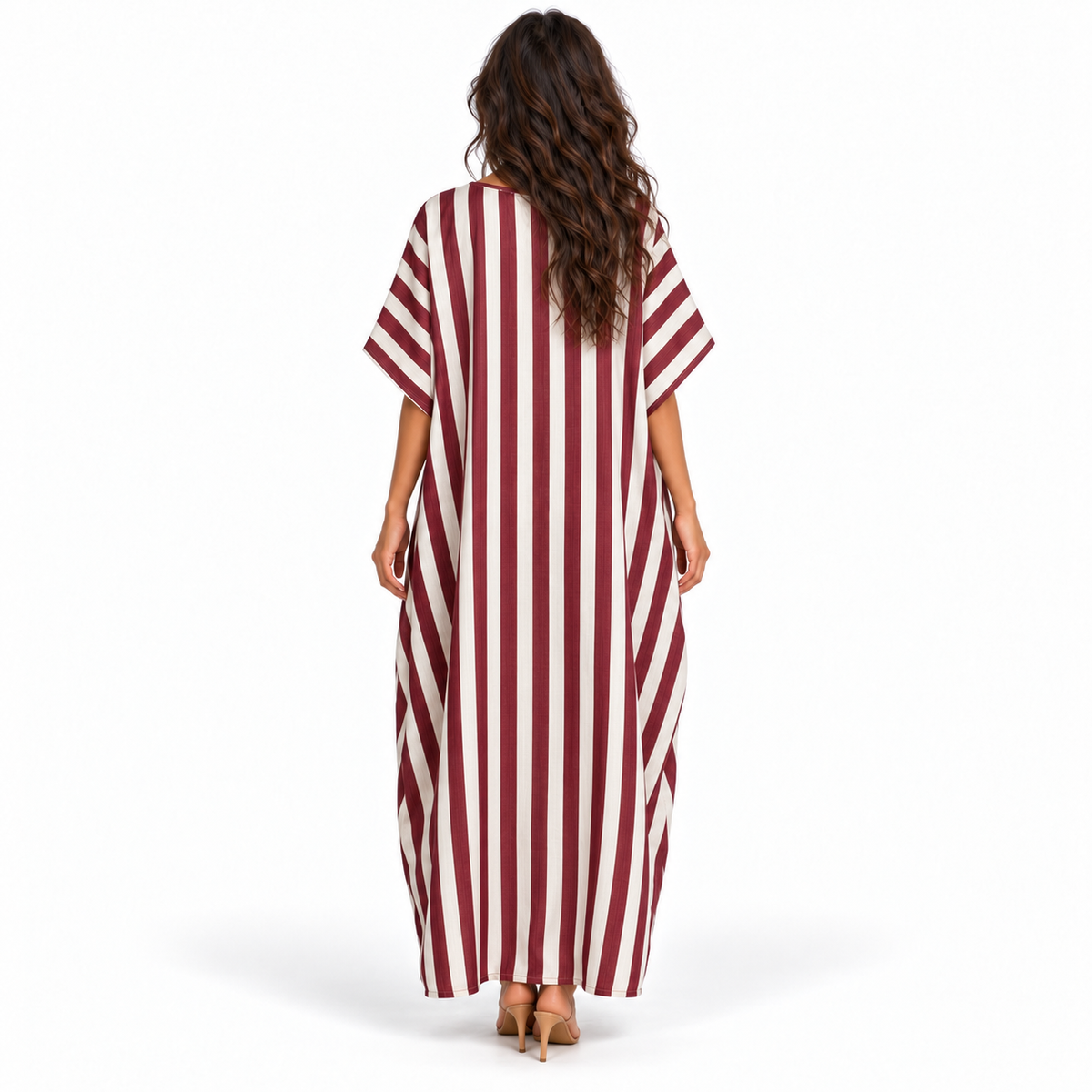 Elegant Burgundy Striped Linen Maxi Kaftan-4