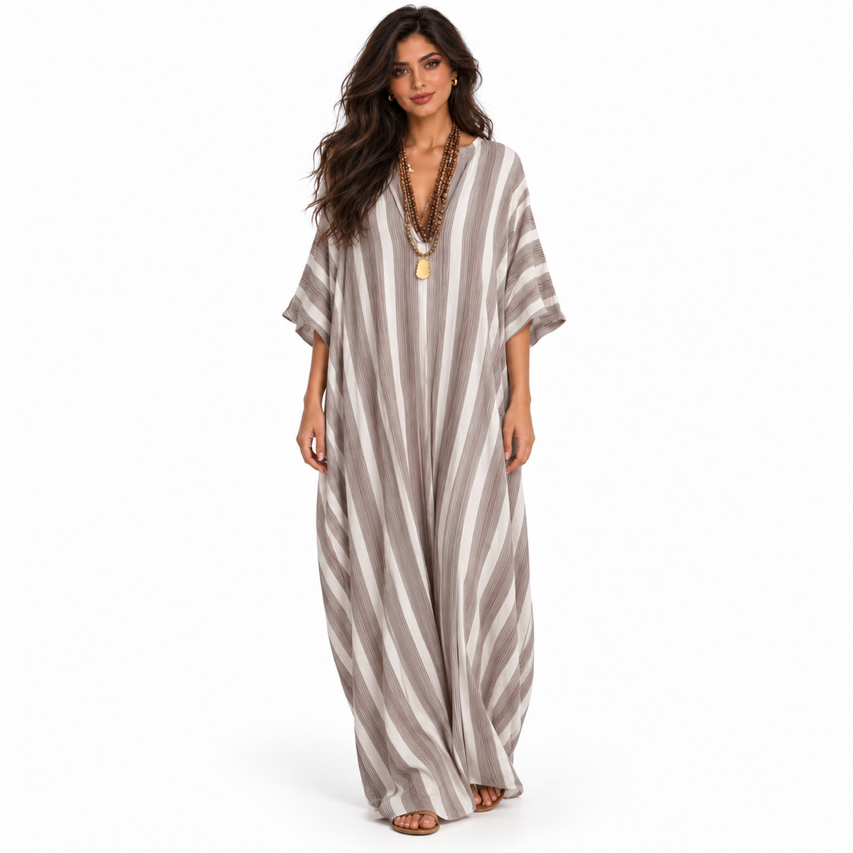 Elegant Lotus Root Striped Linen Kaftan-1