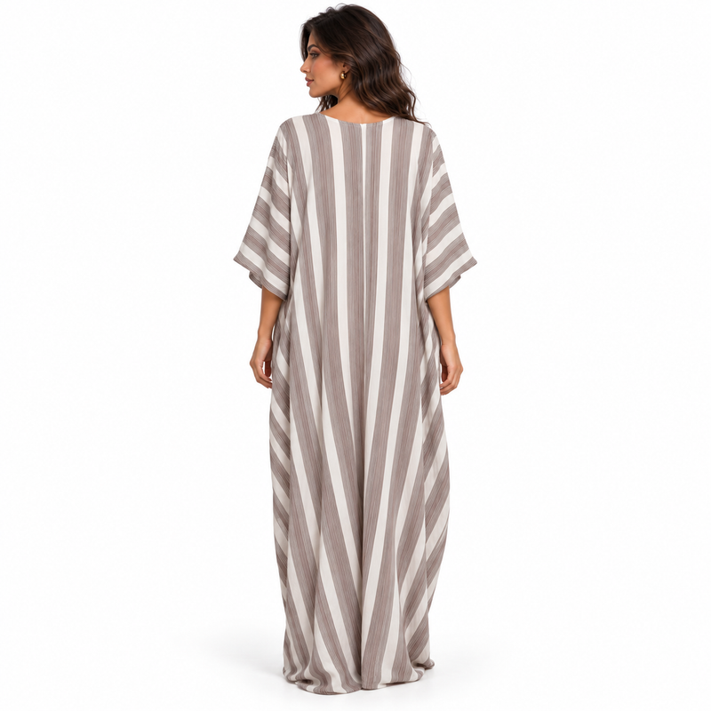 Elegant Lotus Root Striped Linen Kaftan-4